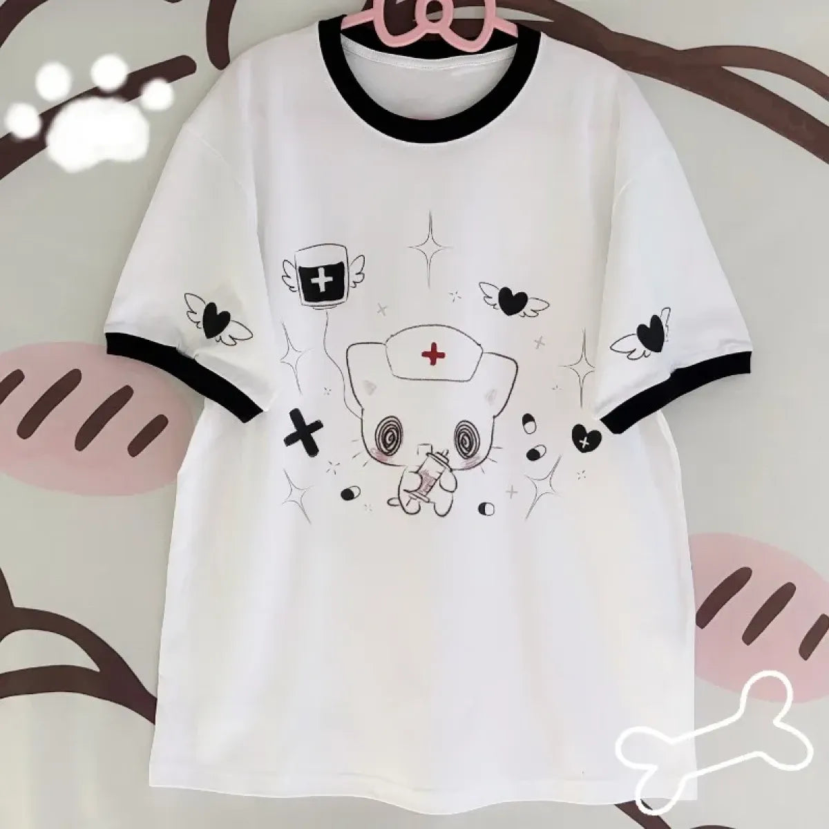 Kawaii Nurse Bear Oversized Tee – Harajuku Y2K Pastel Shirt