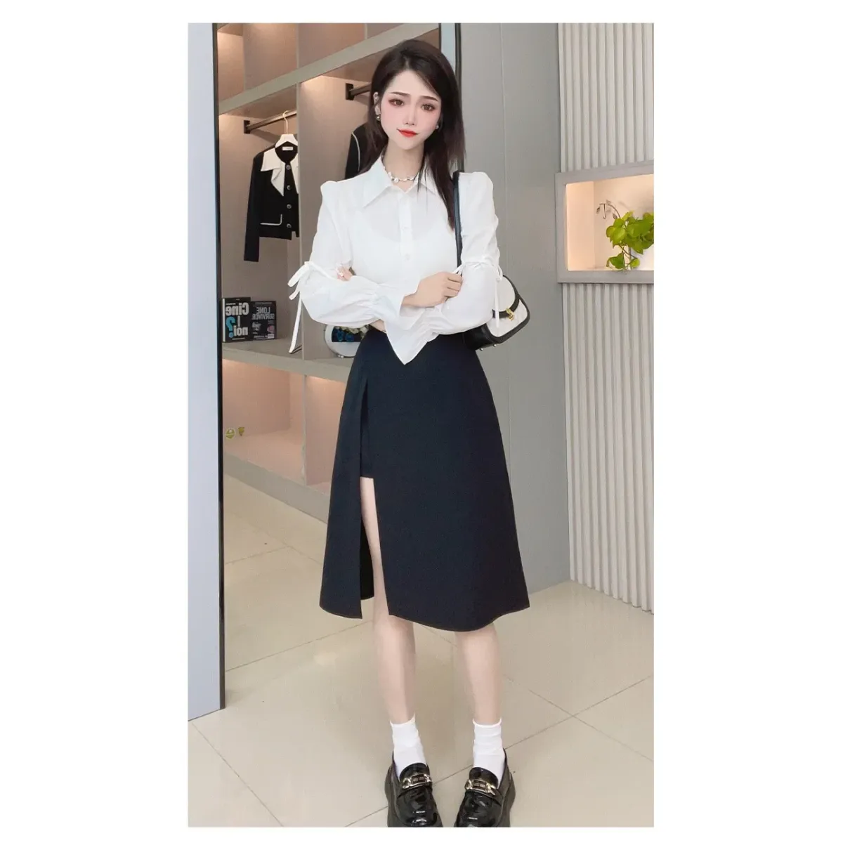 High Waist Harajuku Split Skirt – A-Line Irregular Mid-Length Skirt