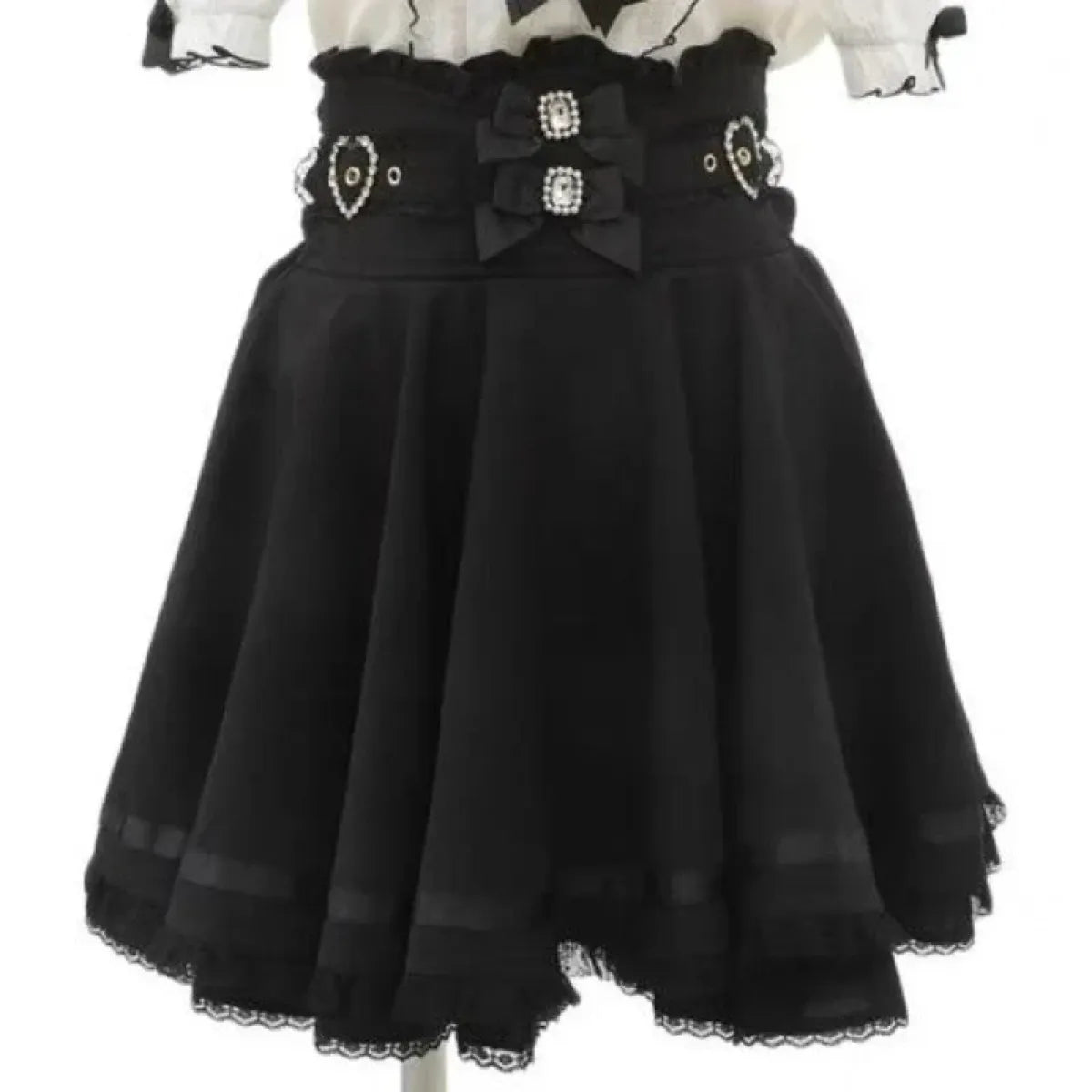 High Waist Lolita Skirt – Lace Trim & Bow Detail