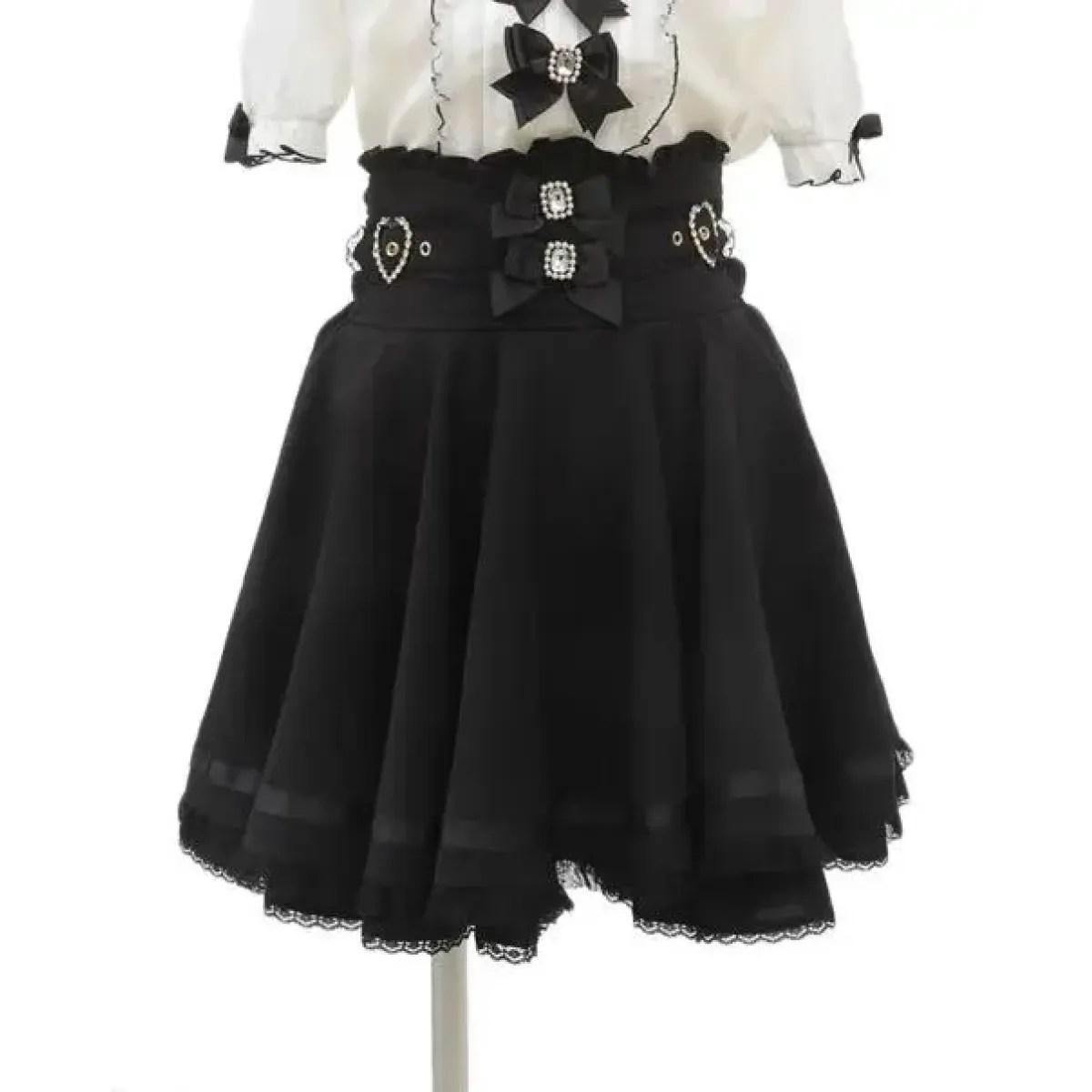 High Waist Lolita Skirt – Lace Trim & Bow Detail