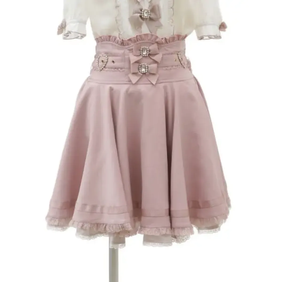 High Waist Lolita Skirt – Lace Trim & Bow Detail