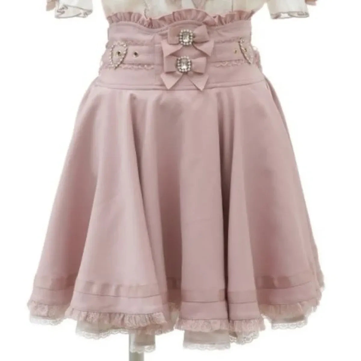 High Waist Lolita Skirt – Lace Trim & Bow Detail