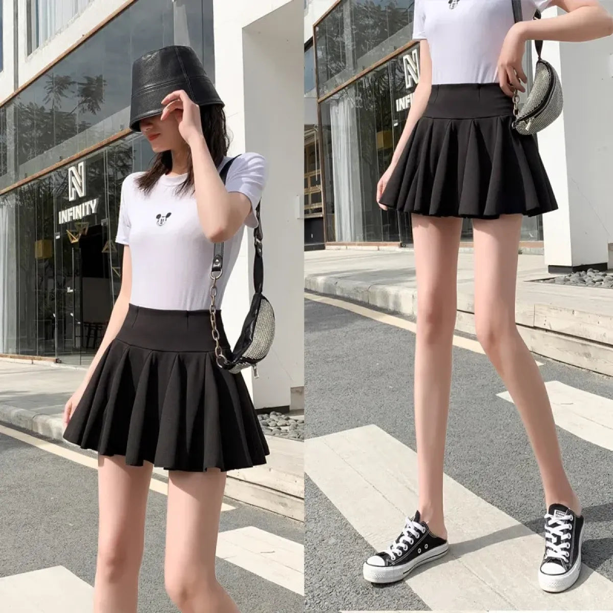 High Waist Pleated Mini Skirt – Korean Style Skater Skirt for Women