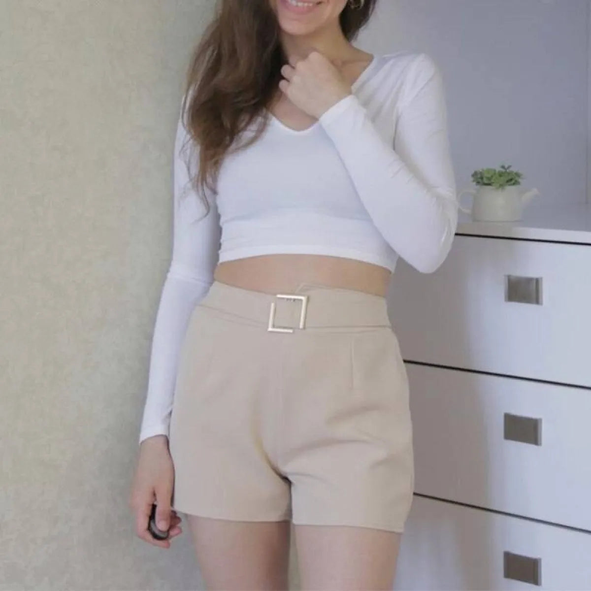 Solid High Waist Shorts