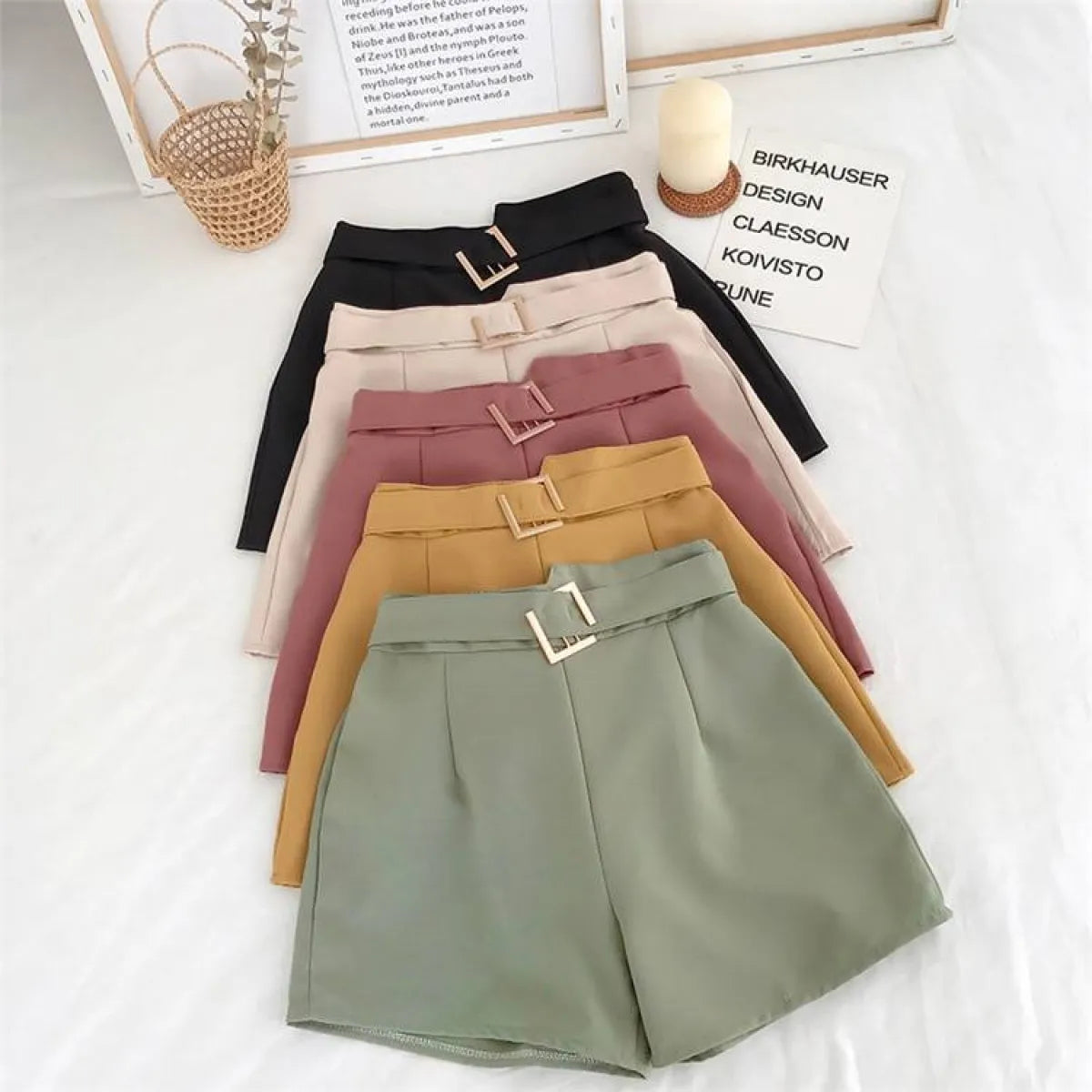 Solid High Waist Shorts