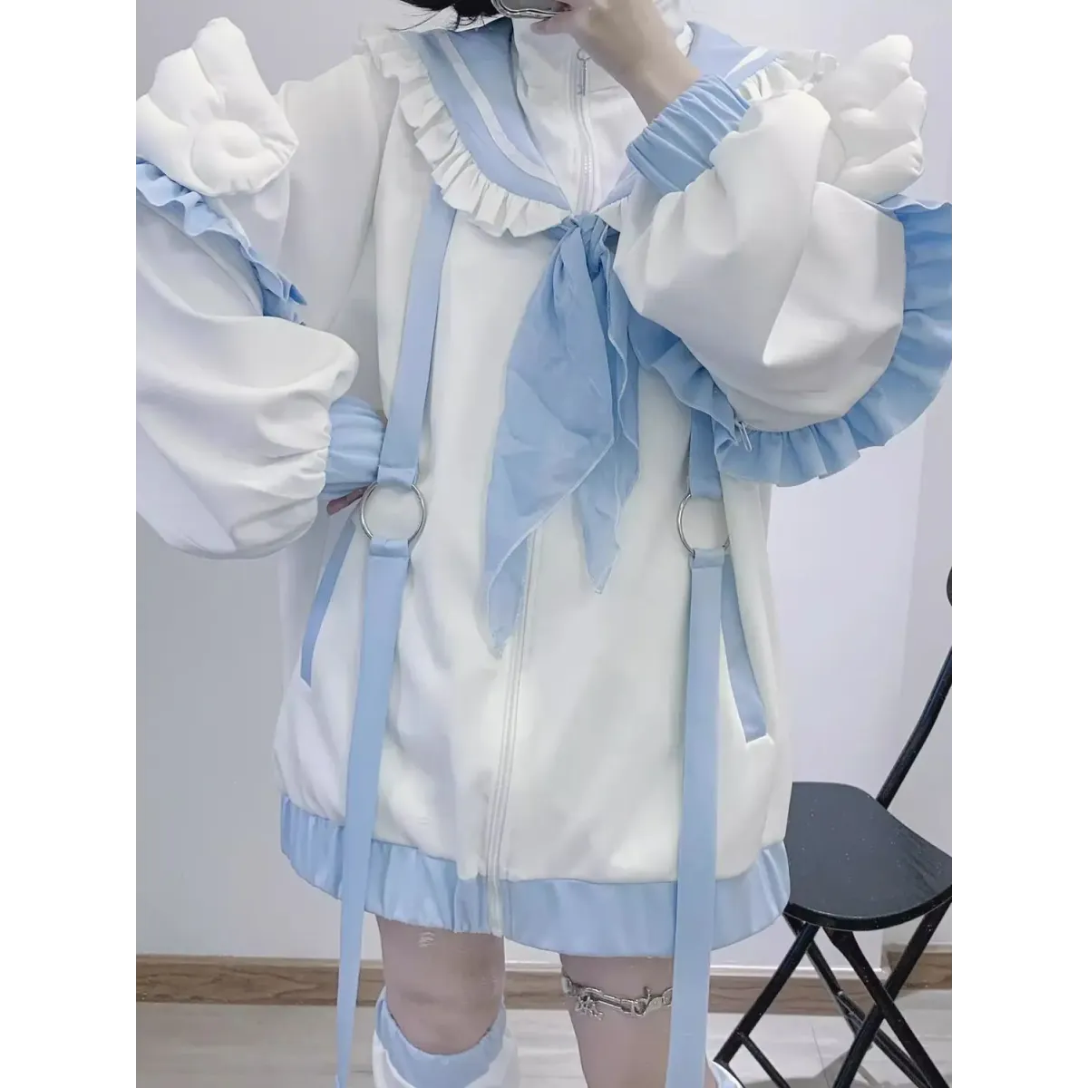 Kawaii Sailor Ruffle Hoodie Set