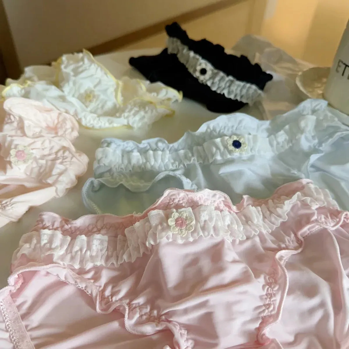 Sweet Girl Ruffle Lace Panties – Ice Silk Mid-Waist Cotton Briefs