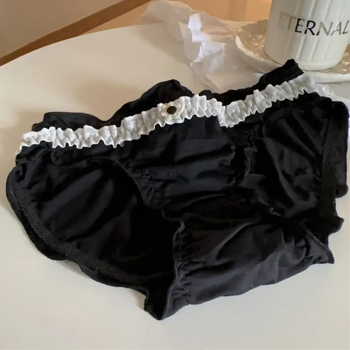 Sweet Girl Ruffle Lace Panties – Ice Silk Mid-Waist Cotton Briefs