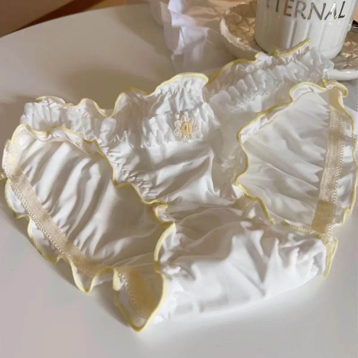 Sweet Girl Ruffle Lace Panties – Ice Silk Mid-Waist Cotton Briefs