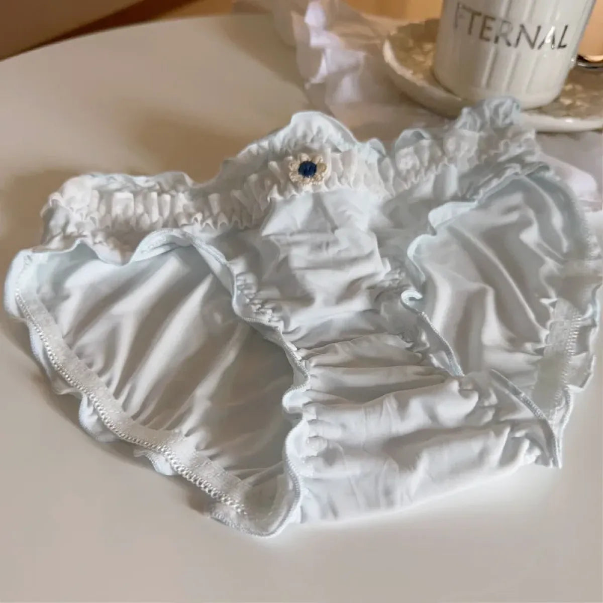 Sweet Girl Ruffle Lace Panties – Ice Silk Mid-Waist Cotton Briefs