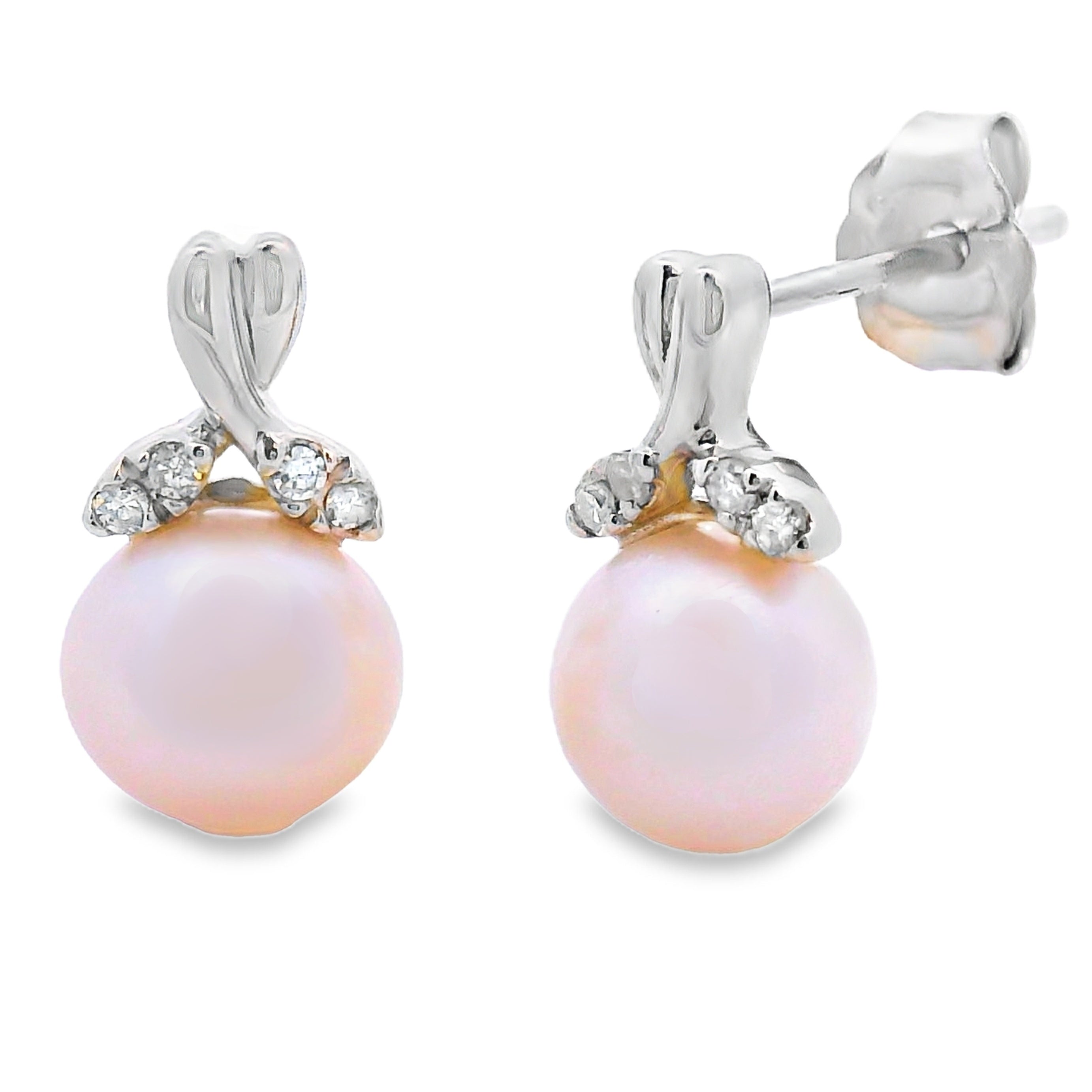 .05ct FW Pearl Diamond Earrings 10KT White Gold