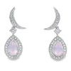 Rose Quartz Diamond Dangle Earrings 10KT White Gold