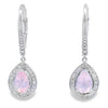 Rose Quartz Diamond Dangle Earrings 10KT White Gold