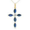Sapphire Cross Religious Pendant 10KT Yellow Gold