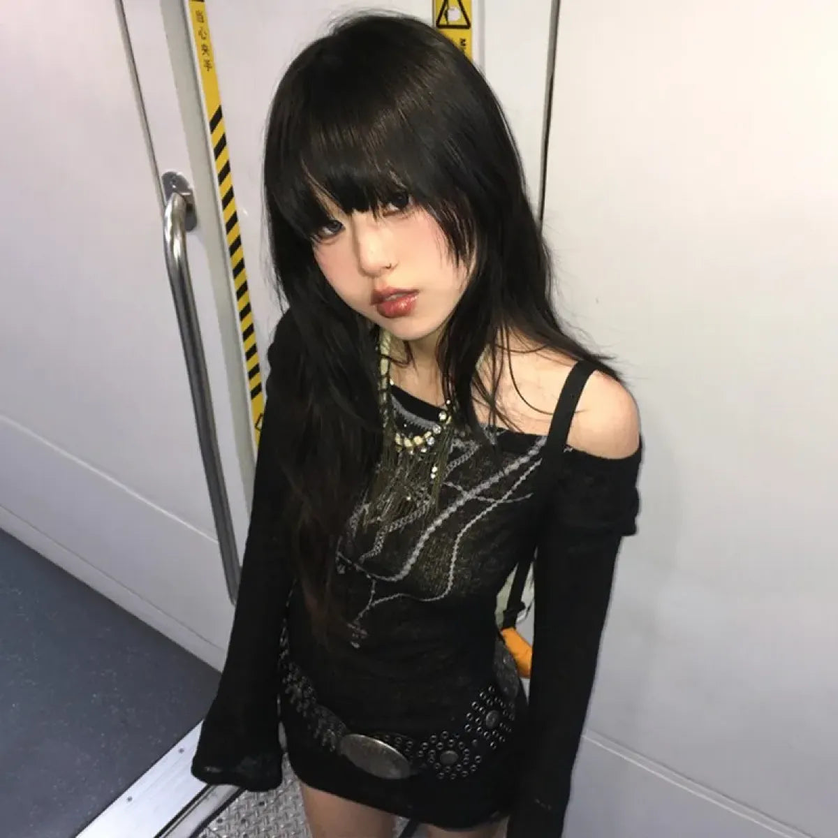 Japanese Knitted Grunge Tattoo Print Long Sleeve T-shirt