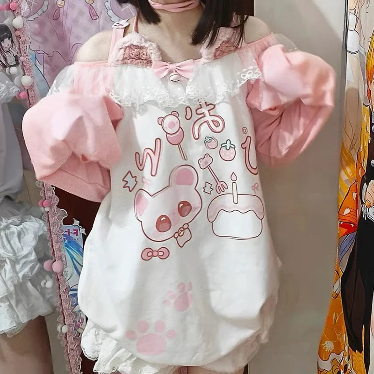 Kawaii Bear Print Top – Harajuku Pastel Yume Cute Aesthetic