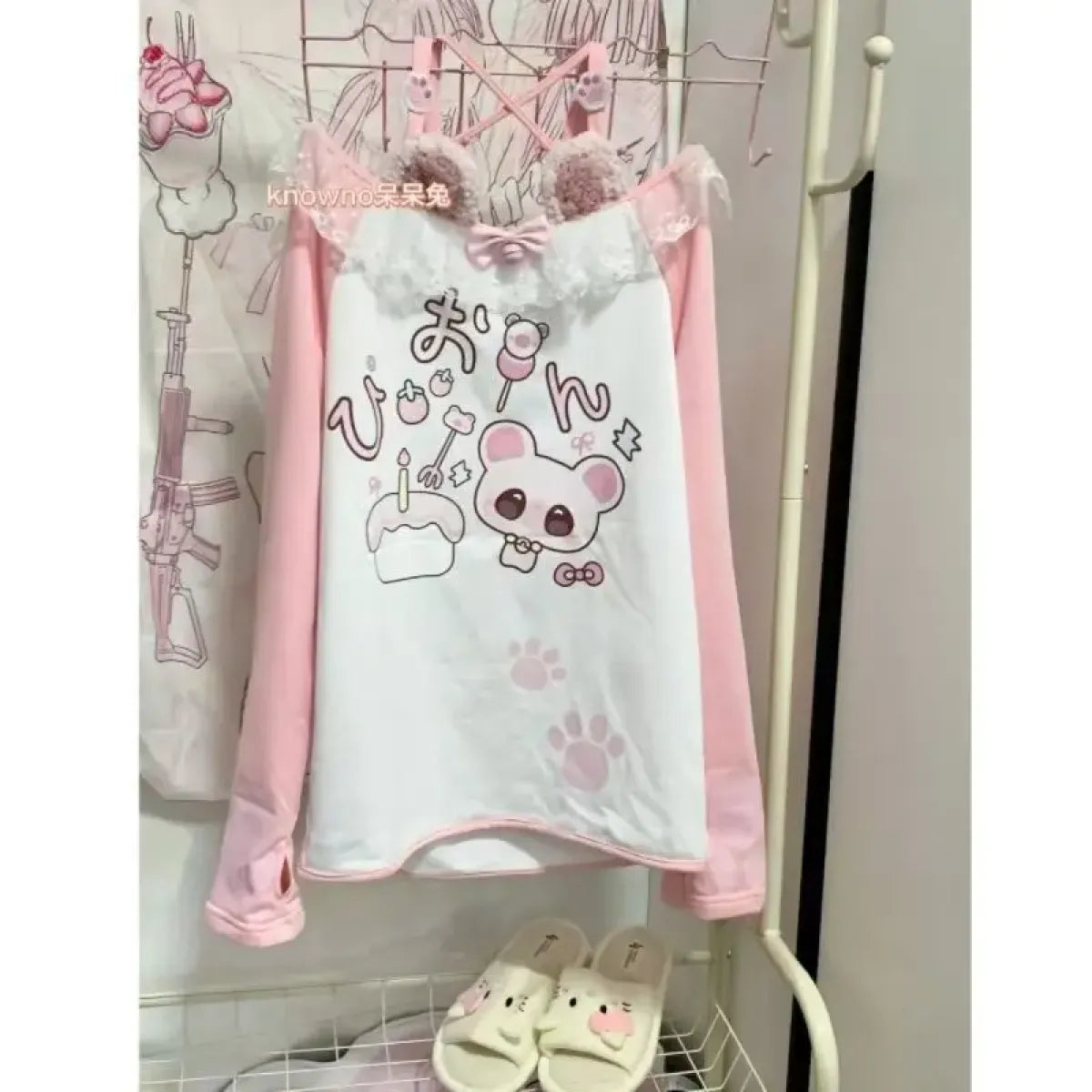 Kawaii Bear Print Top – Harajuku Pastel Yume Cute Aesthetic