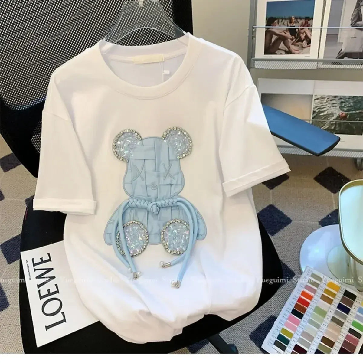 Kawaii Cartoon Diamond Bear Beaded T-Shirt