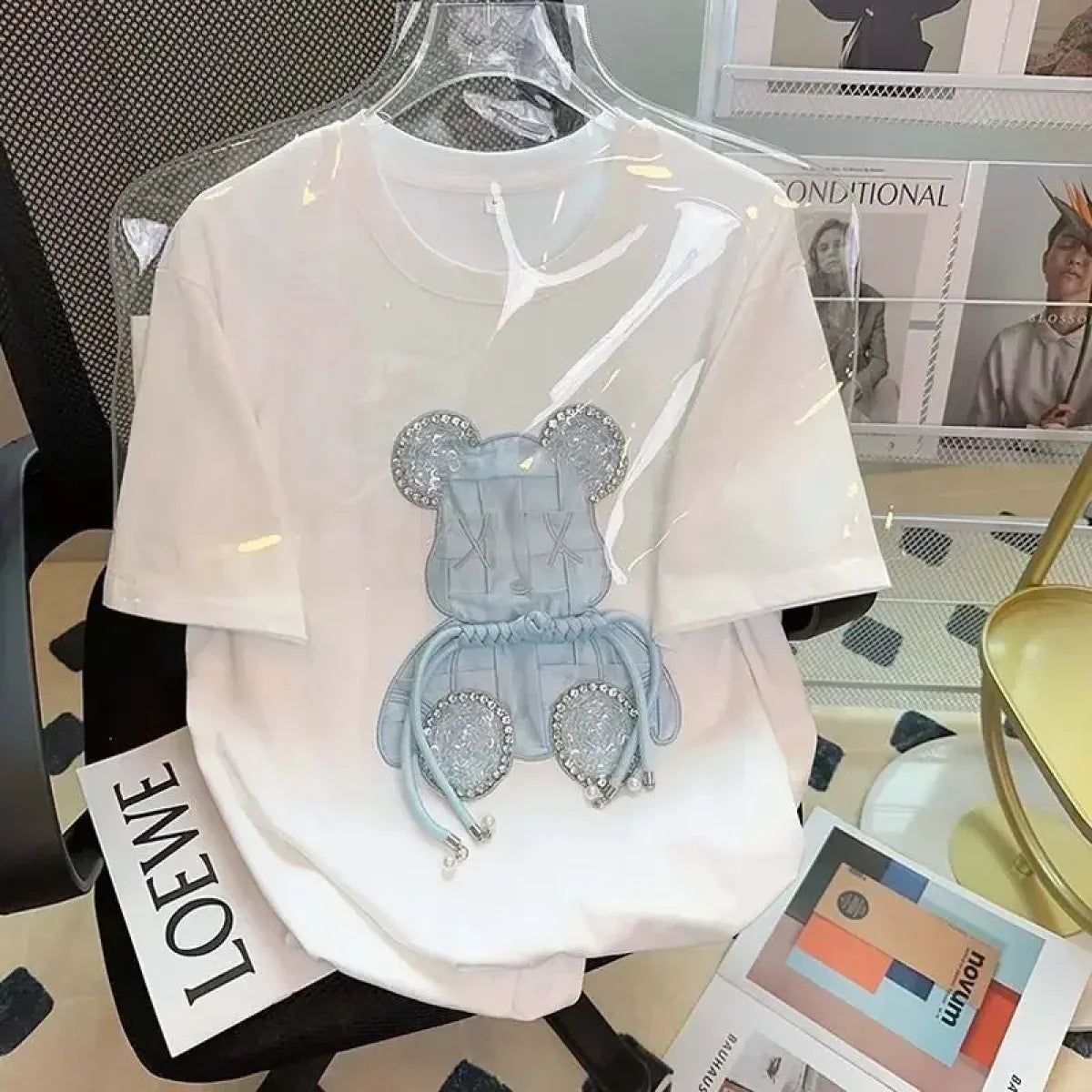 Kawaii Cartoon Diamond Bear Beaded T-Shirt