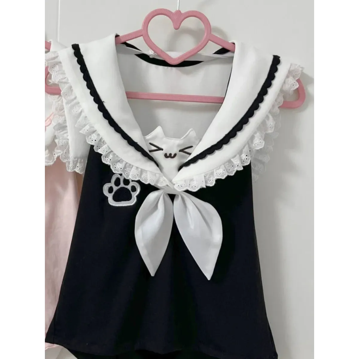 Kawaii Cat Lace Sailor Crop Top