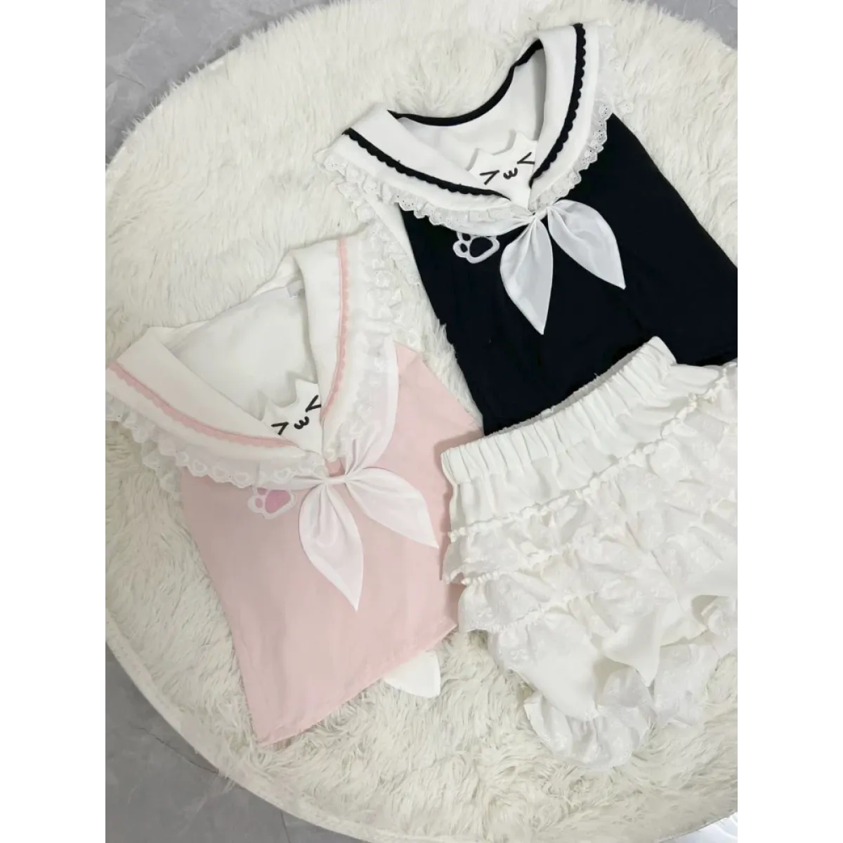 Kawaii Cat Lace Sailor Crop Top