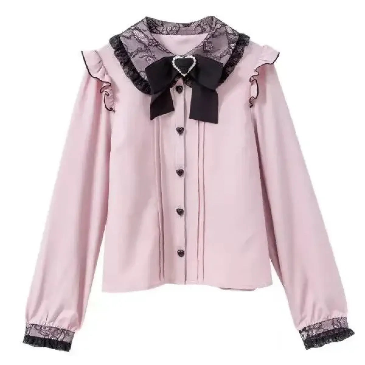 Lace Trim Bow Blouse – Harajuku Y2K Grunge Lolita Shirt