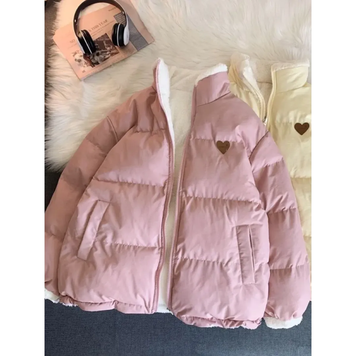 Kawaii Double Sided Love Bear Winter Puffer Jacket
