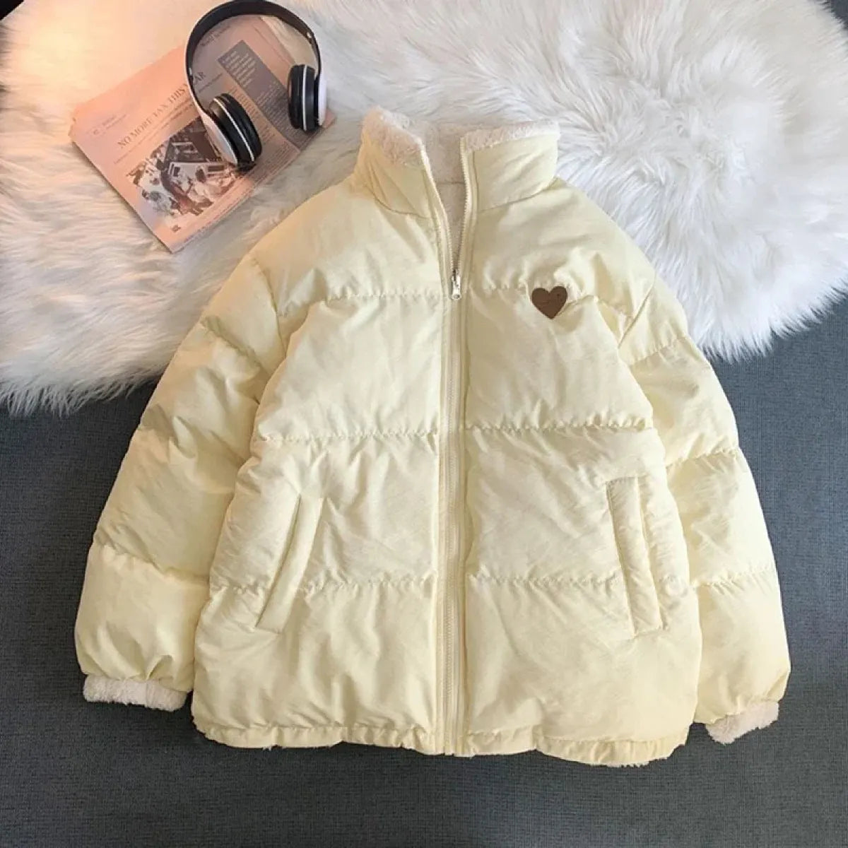 Kawaii Double Sided Love Bear Winter Puffer Jacket