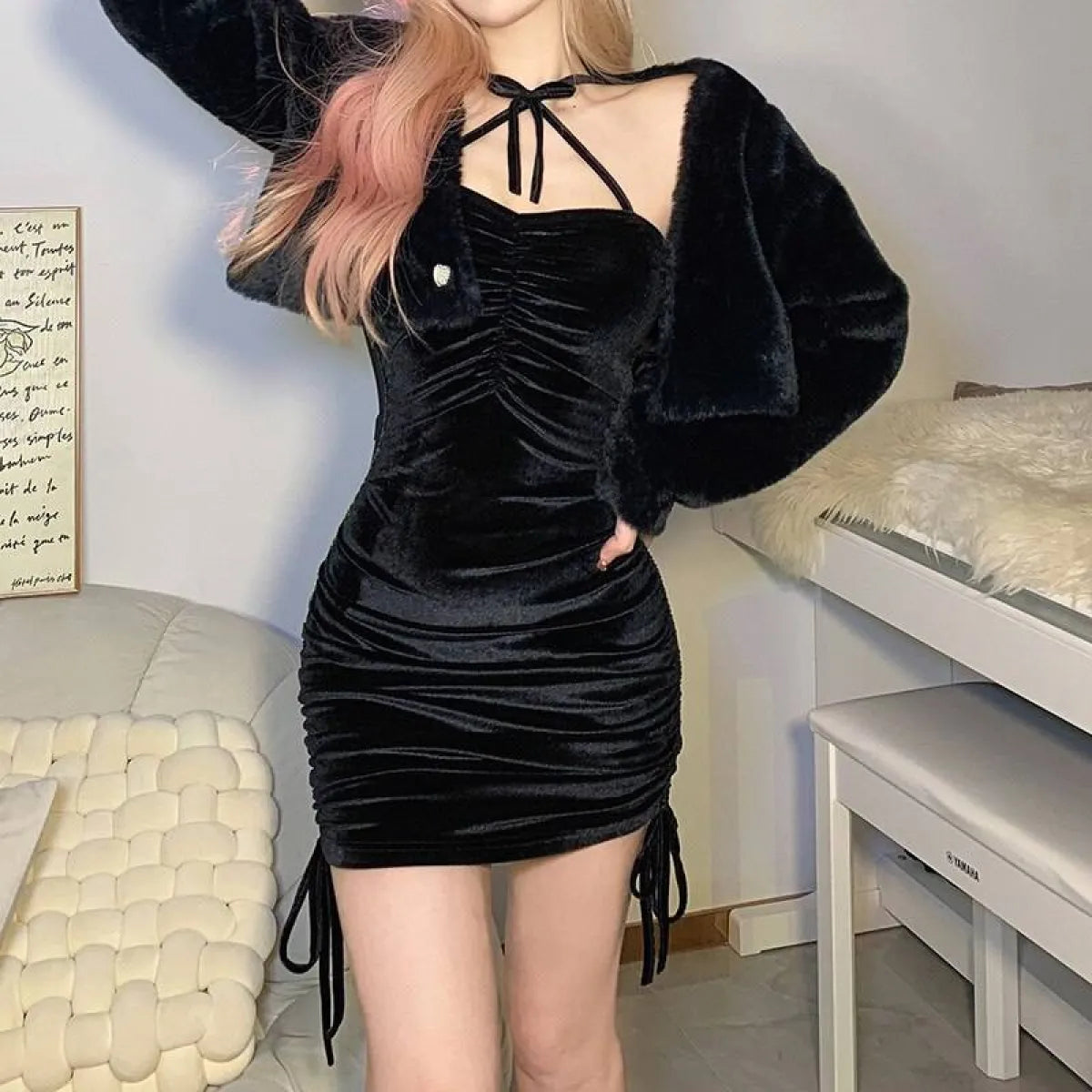 Kawaii Drawstring Mini Dress