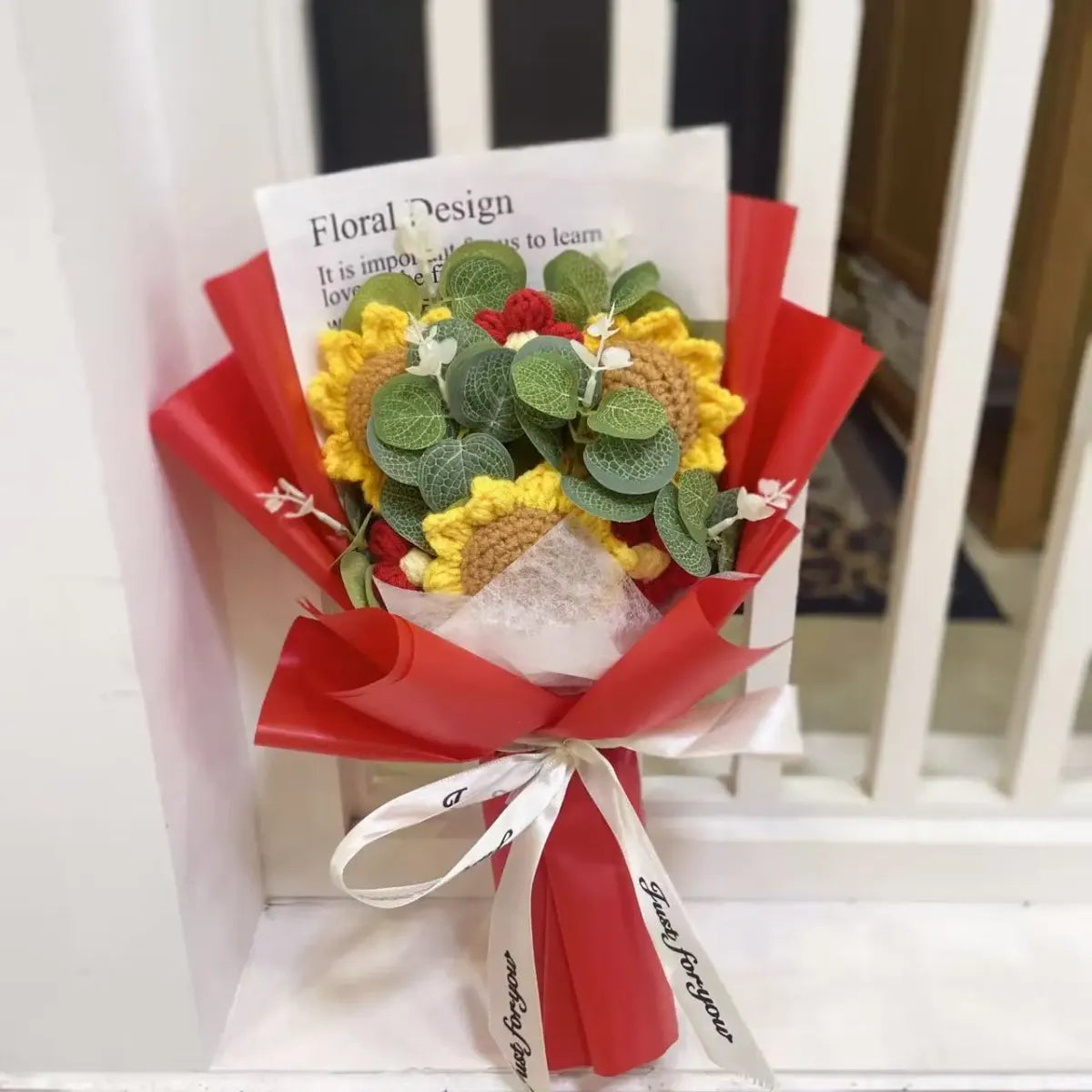 Kawaii Knitted Sunflower & Rose Bouquet – Crochet Gift for Birthday or Graduation