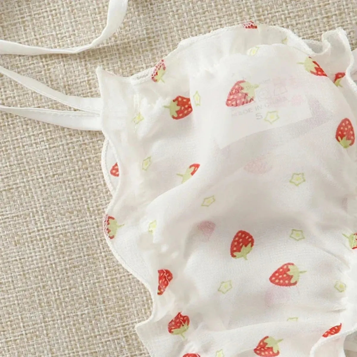 Off Shoulder Kawaii Lingerie Set - Cute Strawberry Print Bra with Ruffles