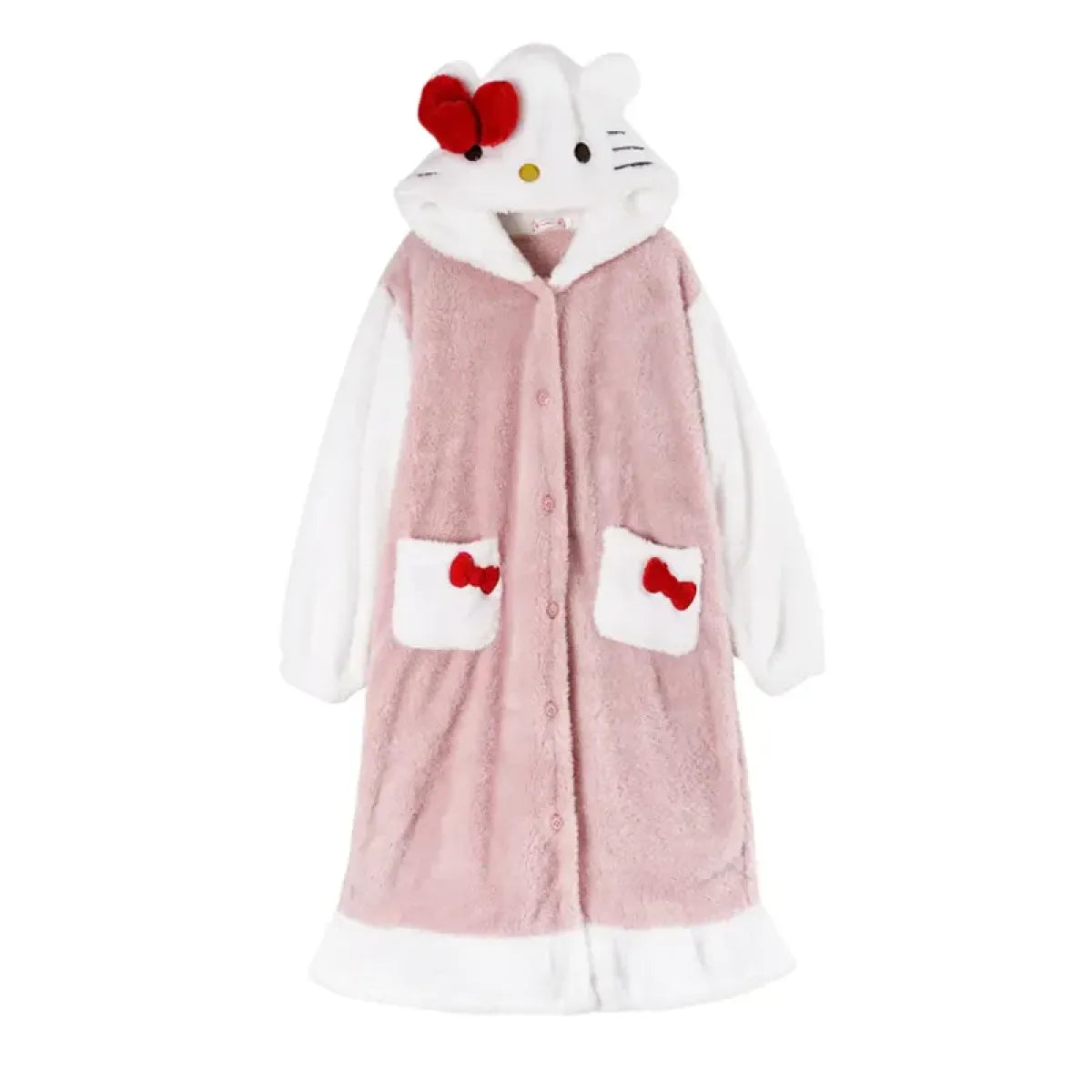 Hello Kitty Kawaii Bow Furry Pajamas - Sweet Long Anime Plush Loungewear
