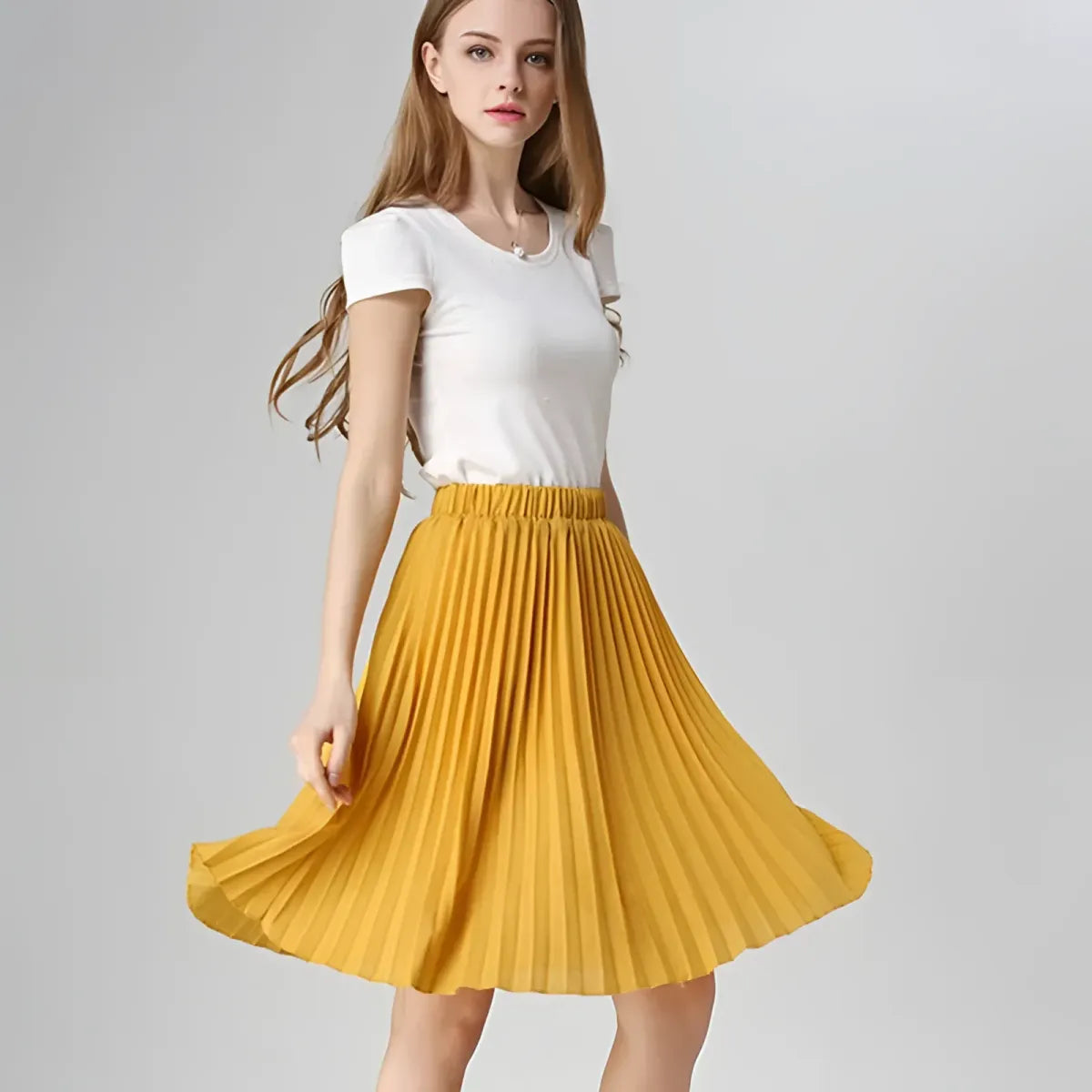 Knife-Pleated Chiffon Skirt