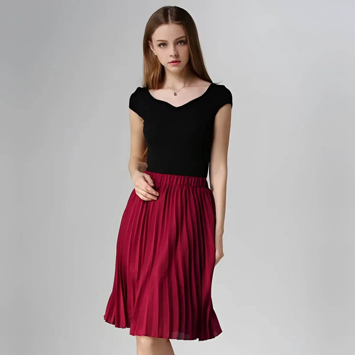 Knife-Pleated Chiffon Skirt