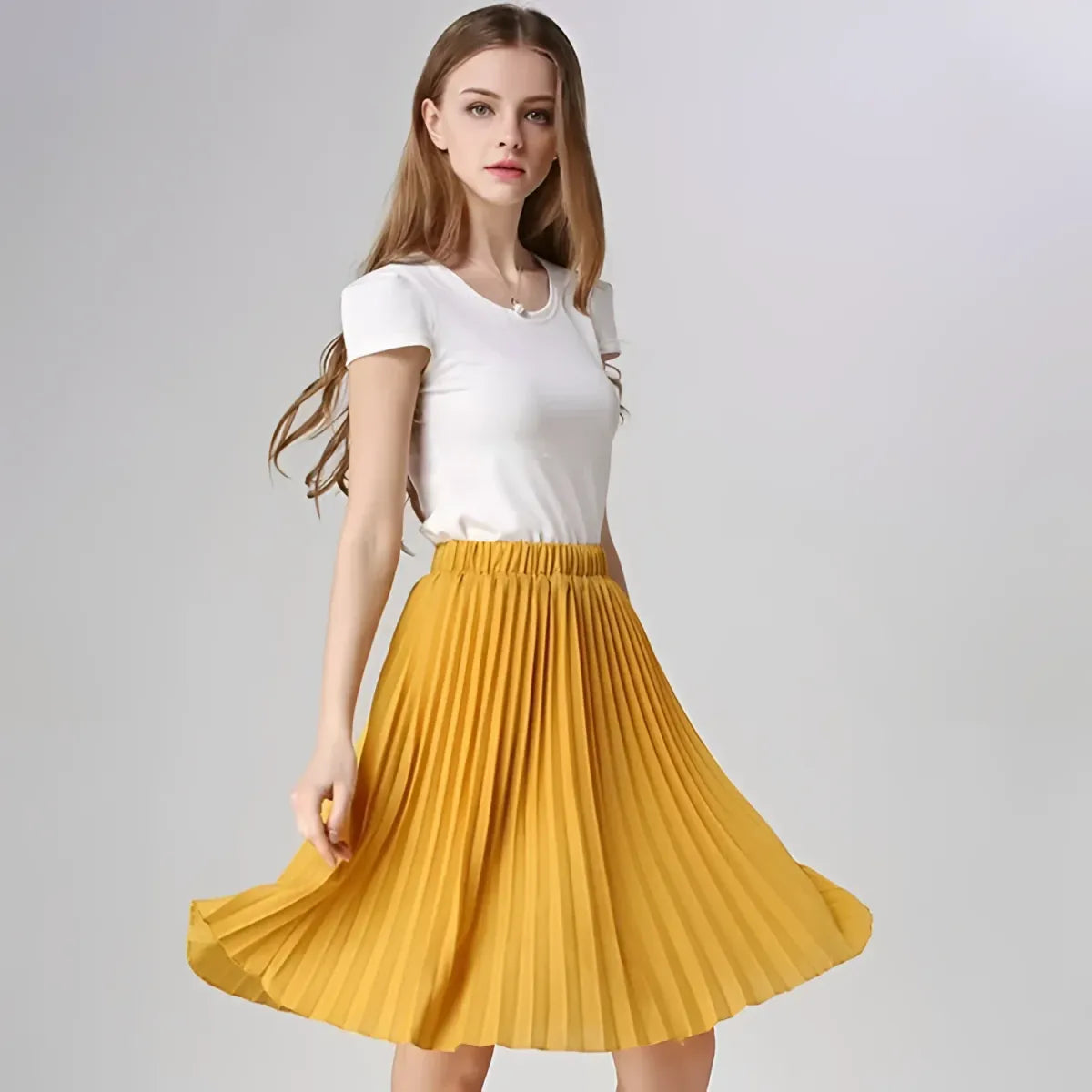 Knife-Pleated Chiffon Skirt