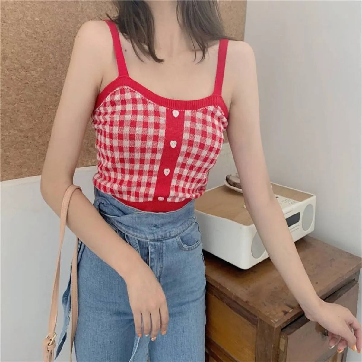 Knitted Plaid Crop Top