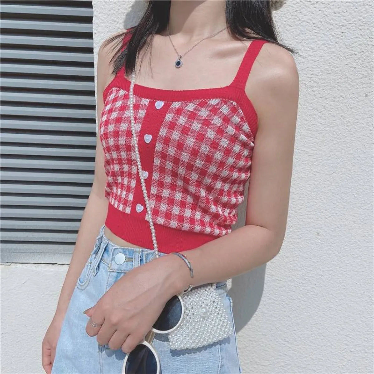Knitted Plaid Crop Top