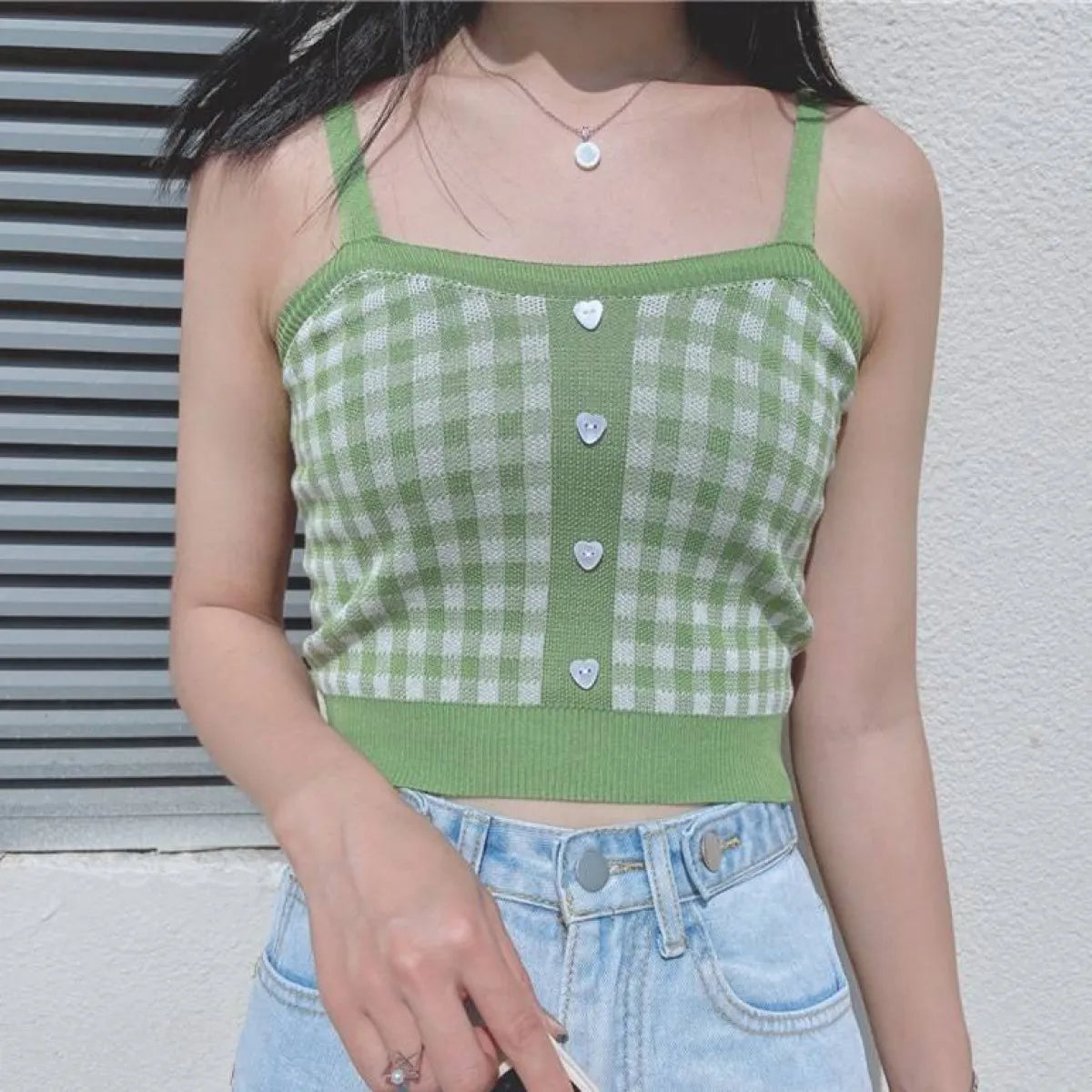 Knitted Plaid Crop Top