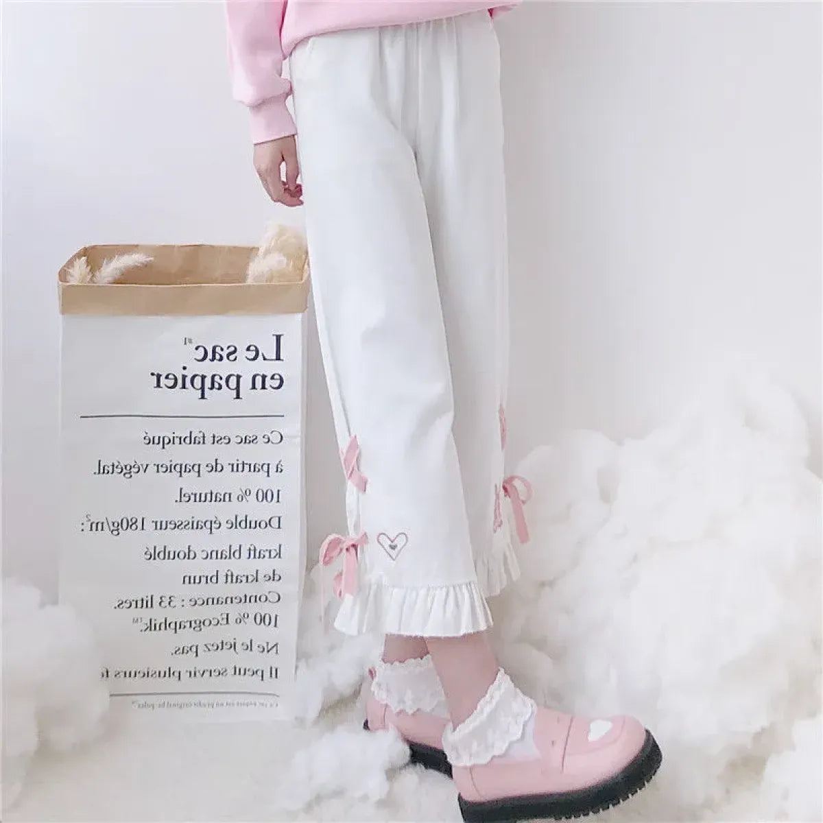 Korean Black Bunny Print Wide Leg Pants