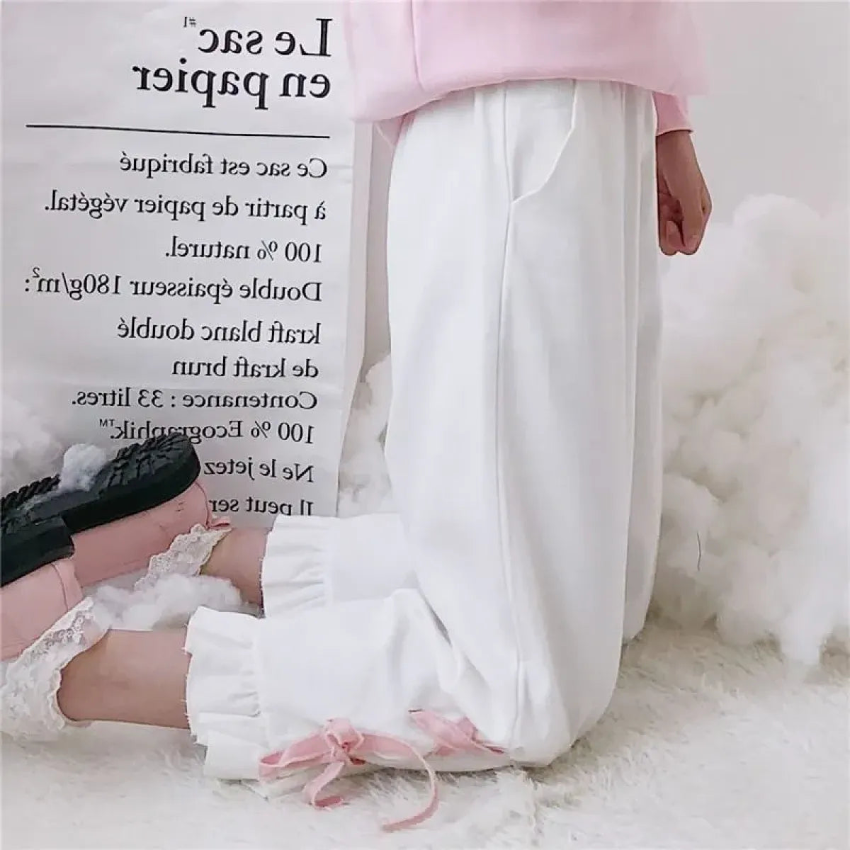 Korean Black Bunny Print Wide Leg Pants