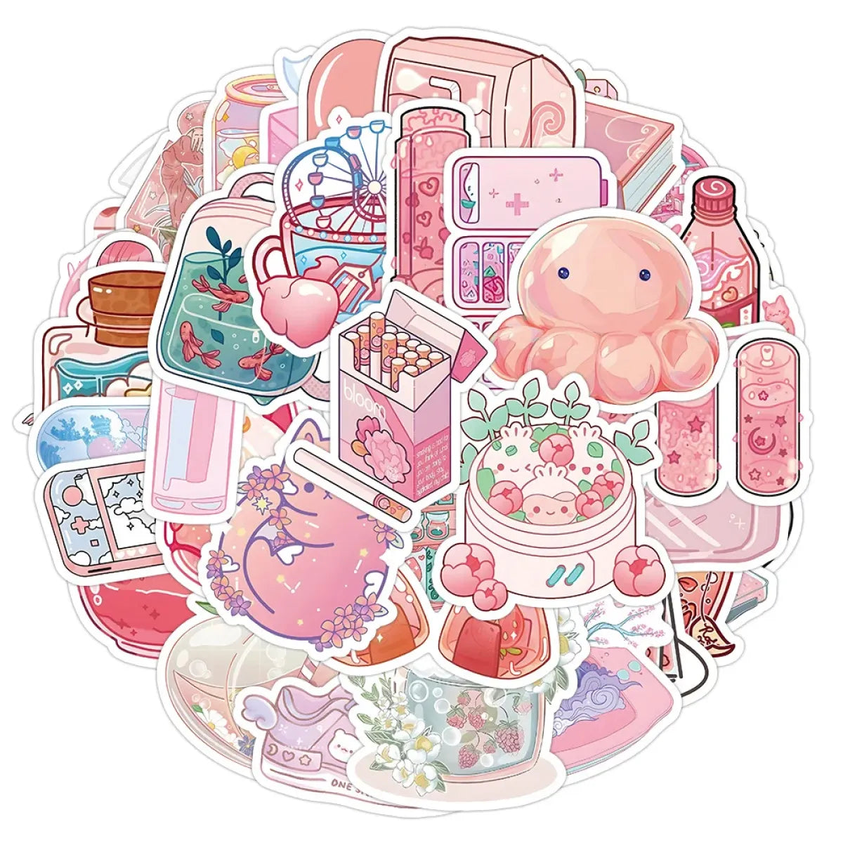 Korean INS Style Pink Cartoon Stickers - Cute DIY Graffiti Decals