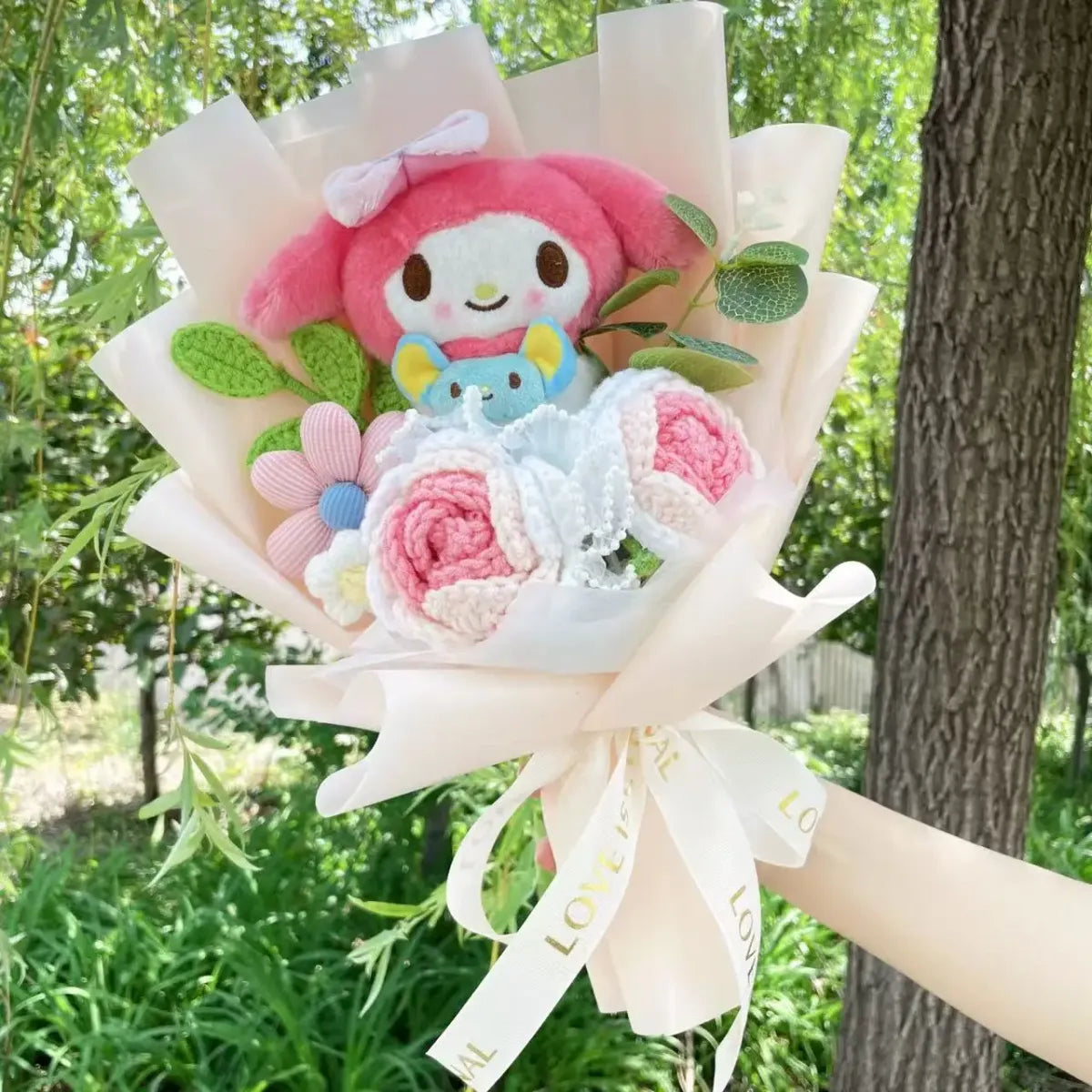 Kuromi Plush Flower Bouquet – Kawaii Handmade Gift for Valentine