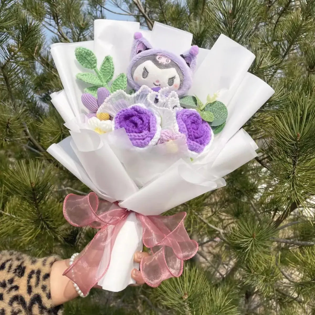Kuromi Plush Flower Bouquet – Kawaii Handmade Gift for Valentine