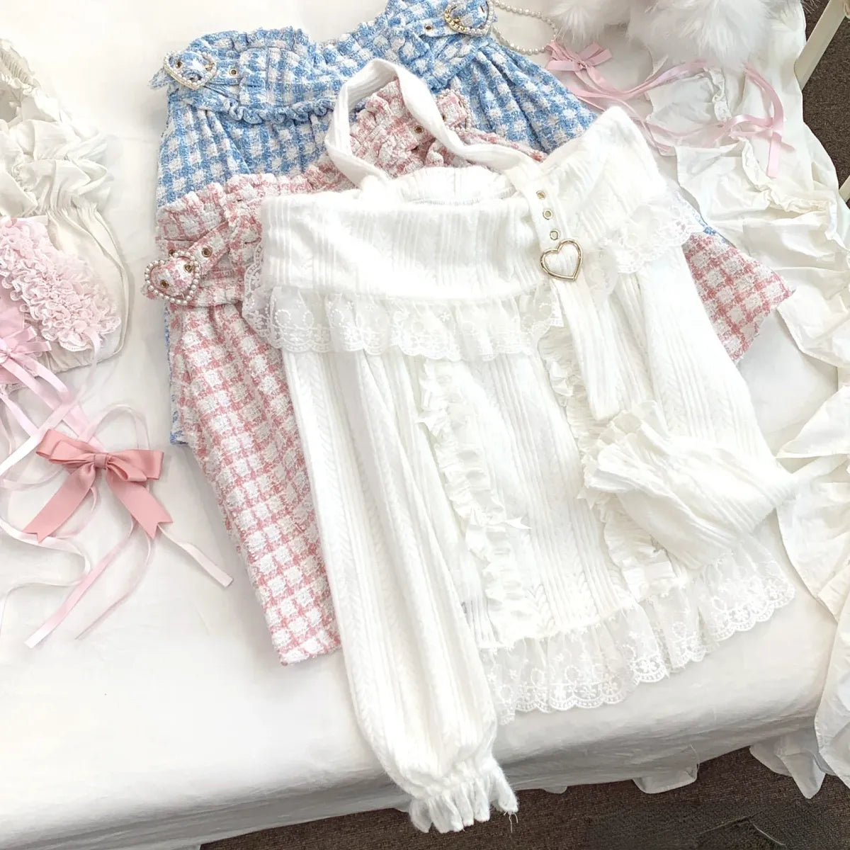 Kawaii Lace Patchwork Knit Top – Halter Neck Lolita Sweater