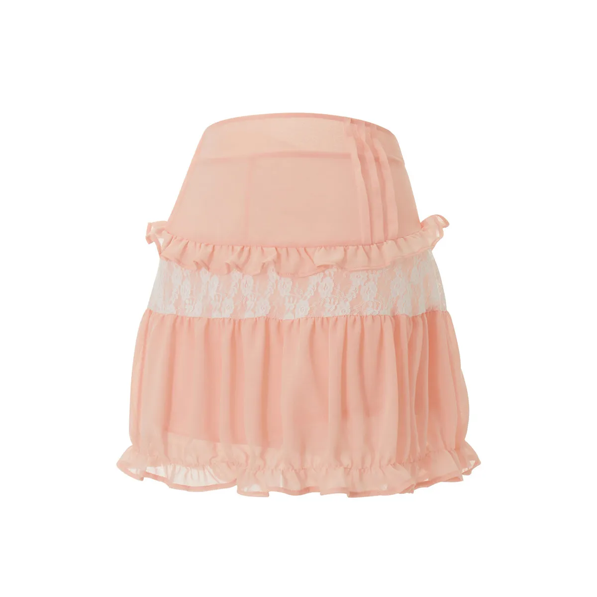 High-Waist Lace Ruffle Mini Skirt - Summer A-Line Patchwork