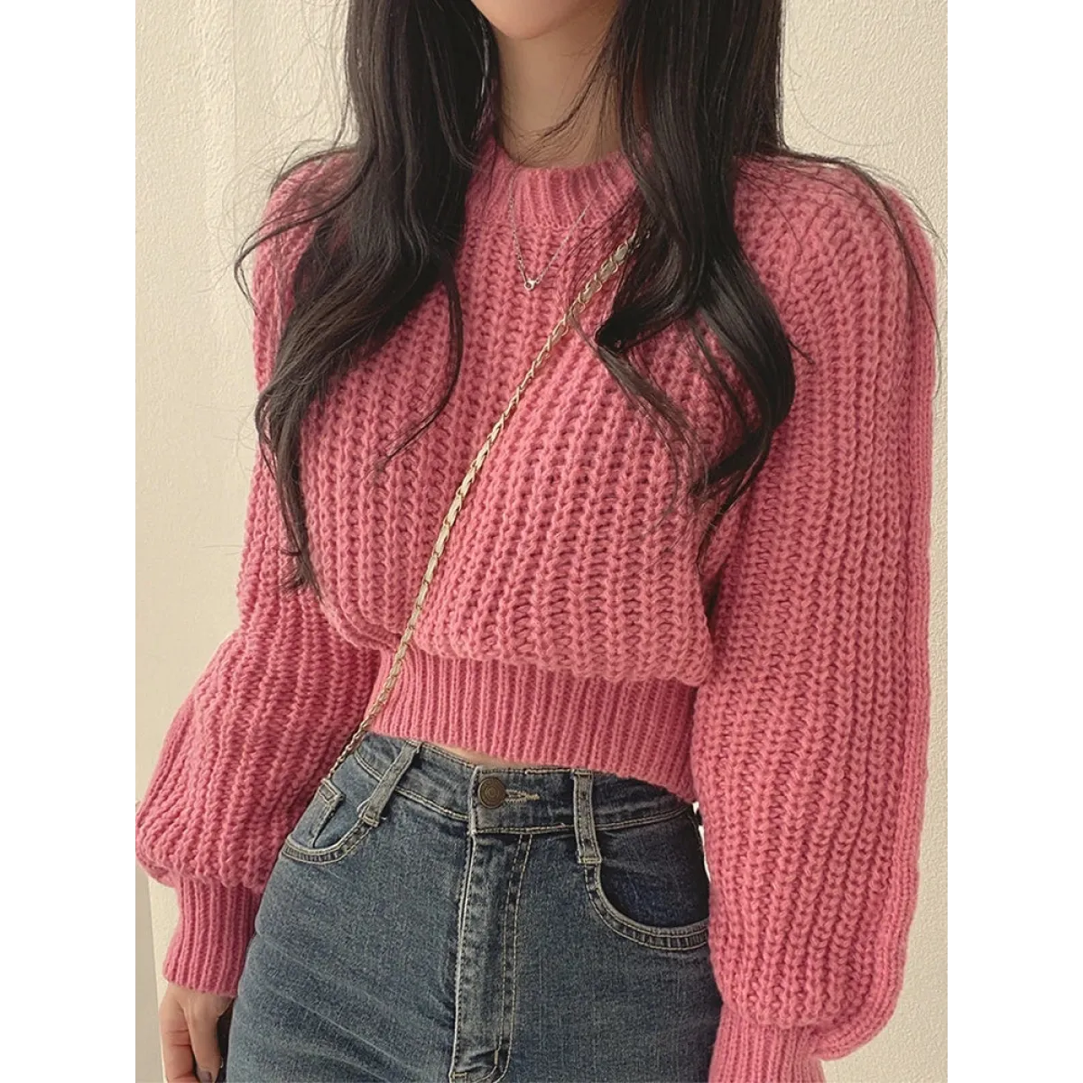 Lantern Long Sleeve Sweater - Vintage Korean Chic Fashion