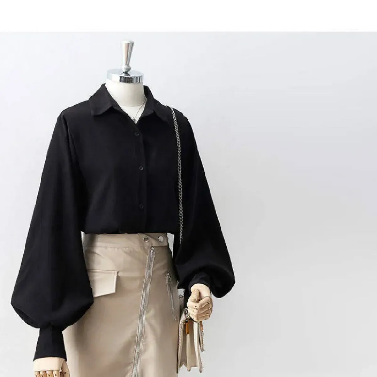 Lantern Sleeve Blouse – Elegant Vintage Button-Up Shirt