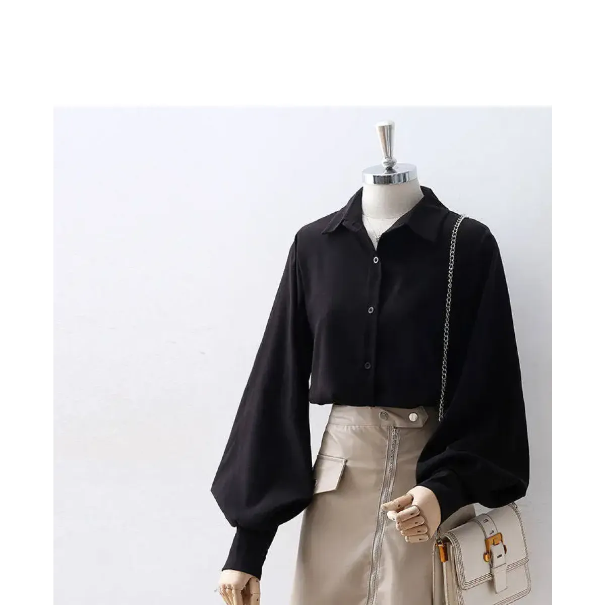 Lantern Sleeve Blouse – Elegant Vintage Button-Up Shirt