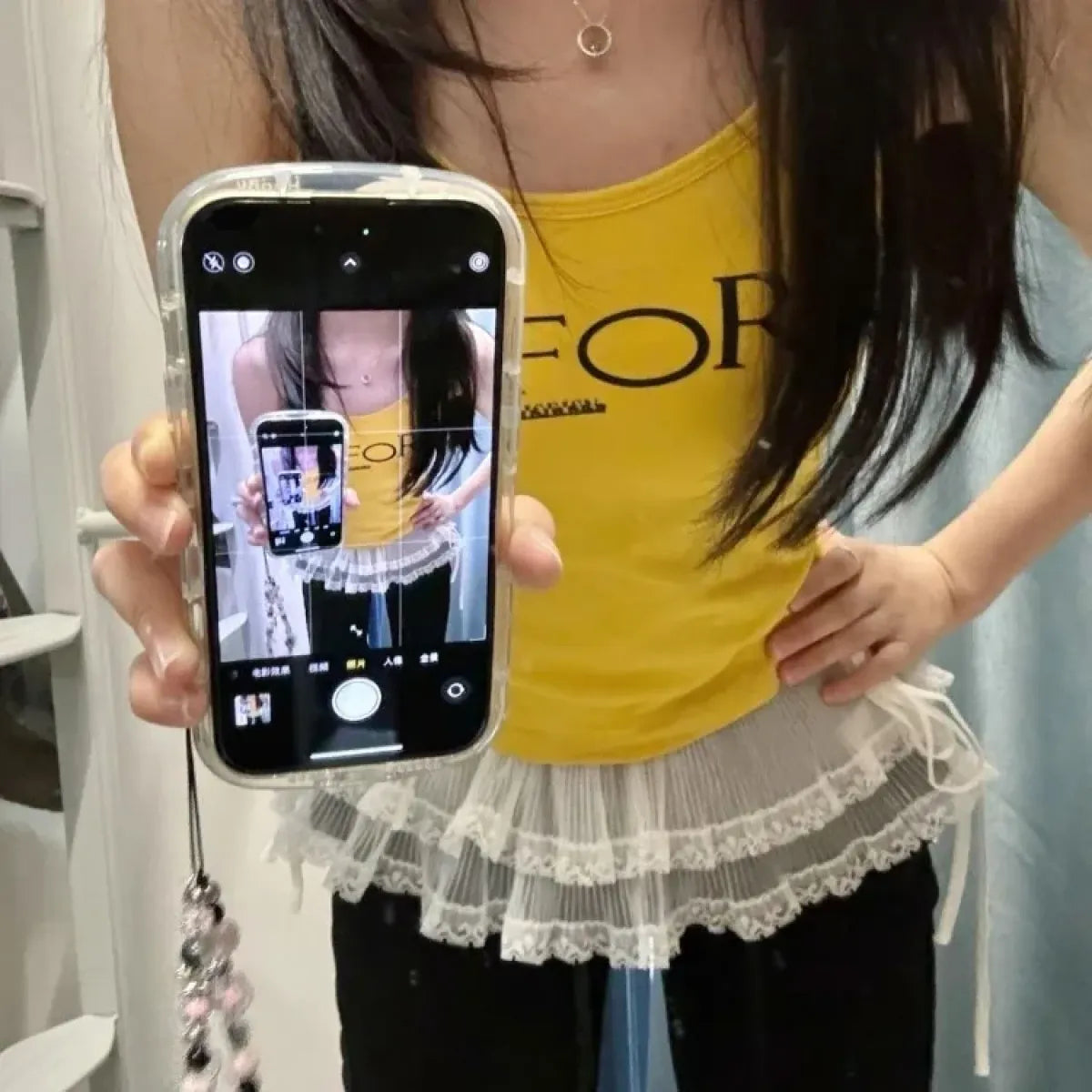 Layered Lace Mini Skirt – Y2K E-Girl High Waist Ruched Hem