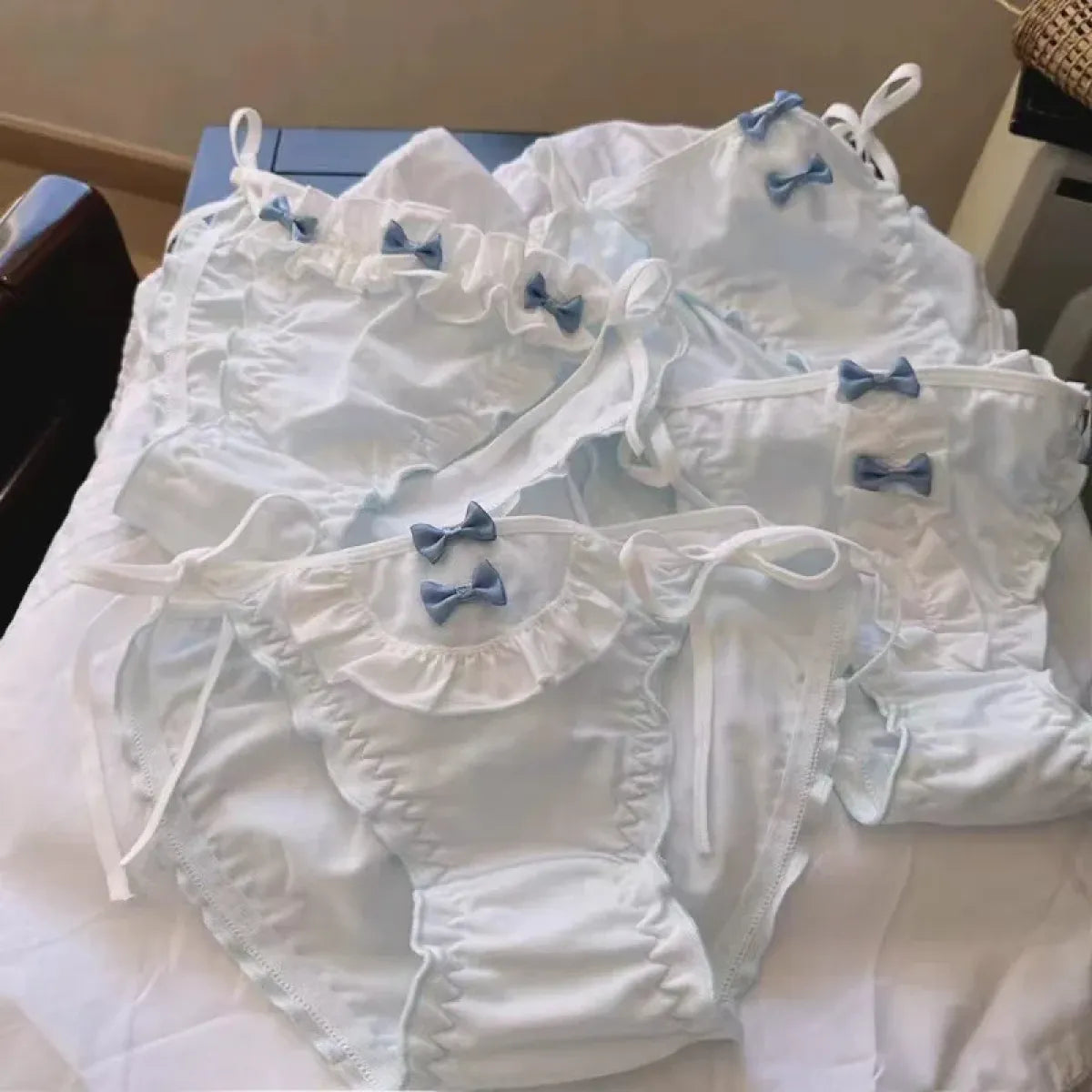 Lolita Blue Bow Ruffle Panties – Kawaii Soft Cotton Lingerie